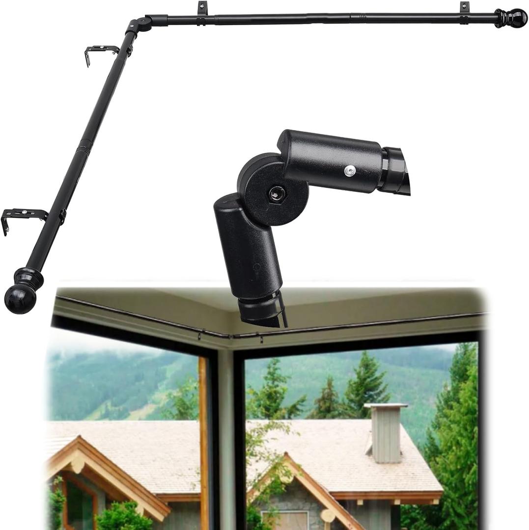 Bay Window Curtain Rods118-138 inch Black 1 Inch Diamer Adjustable Sturdy Bay Window Curtain Rod 2 Sided 59-78.7 Inch Side Rods for Windows for Living Room Bedroom And Sliding Windows (118-138 inch2 side)