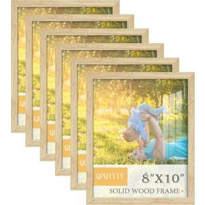 8x10 Picture Frame Set of 6, 100% Solid Wood Photo Frames with HD Shatter-Resistant Plexiglass, Wall Hanging & Tabletop Display, Natural
