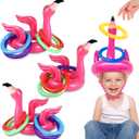 Camlinbo 15 Pcs Inflatable Flamingo Pool Toys Ring Toss Pool Game, Flamingos Luau Party Decor Hawaiian Beach Toys Carnival Outdoor Luau Party Games Supplies for Kids Adults Family