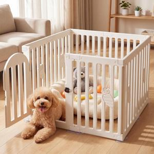 Dog Play Pen Indoors, 8-Panel Puppy Playpen with Door, 25.6" Tall Plastic Dog Fence for Dogs, Easy Assembly Pet Playpen for Puppies, Cats, Rabbits, Indoor Dog Pen,Corral para Perros