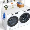 VEVOR 2-Tier Washer Dryer Countertop with Shelf, 54" x 27" Wooden Laundry Countertop with 2 Hooks & Anti-Slip Pads, Washer and Dryer Covers for The Top for Laundry Room Organization and Storage, White