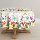 Horaldaily Birthday Tablecloth 48x48 Inch Round, Happy Birthday Ballon White Washable Seasonal Table Cover for Party Picnic Dinner Decor