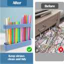 Juome Straw Holder for Cabinet, Silicone Straw Organizer with Double Sided Adhesive Tape, Reusable Tumbler Straws Storage Dispenser for Kitchen Counter Cupboard Door