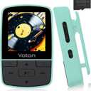 YOTON MP3 Player with Bluetooth 5.2, 64GB Storage, Mini Size, HiFi Music, with Sports Clip, Independent Volume Control, FM Radio, Includes Headphones, Green 
