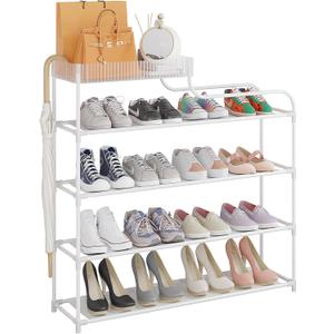 Sywhitta 4-Tier Free Standing Shoe Rack with Storage Boxes - High Capacity Organizer for Corridor, Living Room, Balcony, Bedroom, White