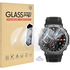 4 Pack Compatible for Amazfit T-Rex 3/3 Pro Screen Protector Clear, 9H Hardness HD Full Coverage Tempered Glass Watch Protective Film for Amazfit T-Rex 3 48mm Screen, Anti-Scratch