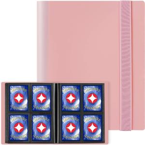 GEAoffice Trading Card Binder - 4 Pocket Card Collection Album Folder - 160 Side Loading Pocket Binder for TCG, MTG, Sports&Game Cards - Gifts for Girls (Pink)