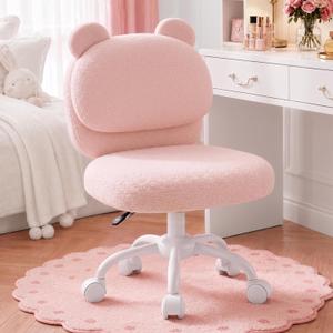 HUANUO Vanity Chair with Wheels, Desk Chair for Home Office, Bedroom, Pink