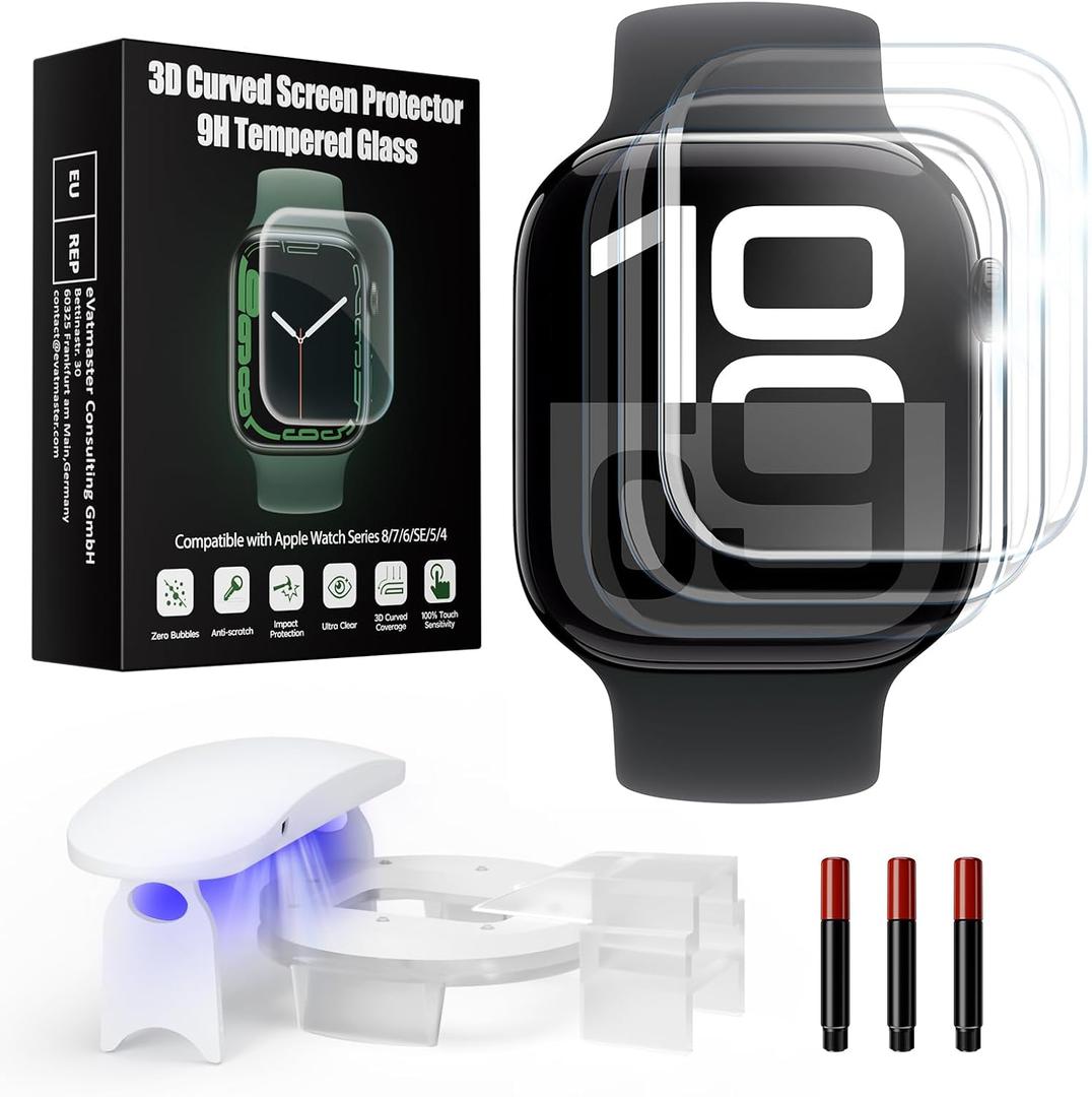 UV Tempered Glass Screen Protector for Apple Watch Series 11/10 42mm,Tempered Glass Curved Full Coverage Watch Screen Protector, Bubble Free S creen Protector for iWatch 11/10 42mm (3 Pack)