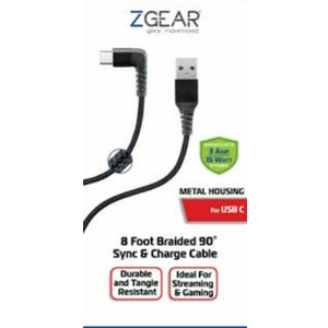 ZGear 8 Foot Braided 90° Sync & Charge Cable For USB C 