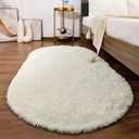 Softlife Fluffy Rugs for Bedroom, Shag Cute Area Rug for Girls/Boys and Kids Baby Room Home Decor, 2.6 x 5.3 Feet Oval Indoor Carpet for Nursery Dorm Living Room, Creamy