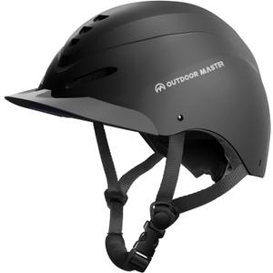 OutdoorMaster Equestrian Helmet, Horse Riding Helmet with Sun Visor and Excellent Ventilation, Adjustable Safe Helmet for Men, Women & Youth (Medium: 55-58 Cm | 6 7/8 - 7 1/4, Matte Black)