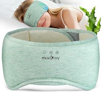 MUSICOZY Bluetooth 5.4 Sleep Headphones Eye Mask with Seaweed Fiber Cotton, Ultra Soft Fully Wrapped Sleep Mask with Headphones for Side Sleepers, Type-C Fast Charging, 14 Hours Playtime