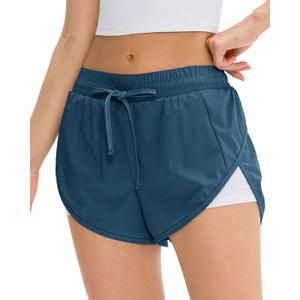 GADIEMKENSD Womens Athletic Running Shorts, Quick Dry High Split Elastic Liner for Yoga Gym Workout (Blue, XL)