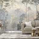 Jdayda Hazy Forest Wall Mural, Abstract Nature Landscape Peel and Stick Wallpaper, Background Wall Decoration Patterns Size: 129" x 96"