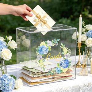 Acrylic Wedding Card Box with Slot, 10.2x5.5x10.2 Inch Clear Gift Card Box for Wedding Reception, Elegant Money Envelope Box for Baby Shower Bridal Shower Graduation Birthday Party Decor