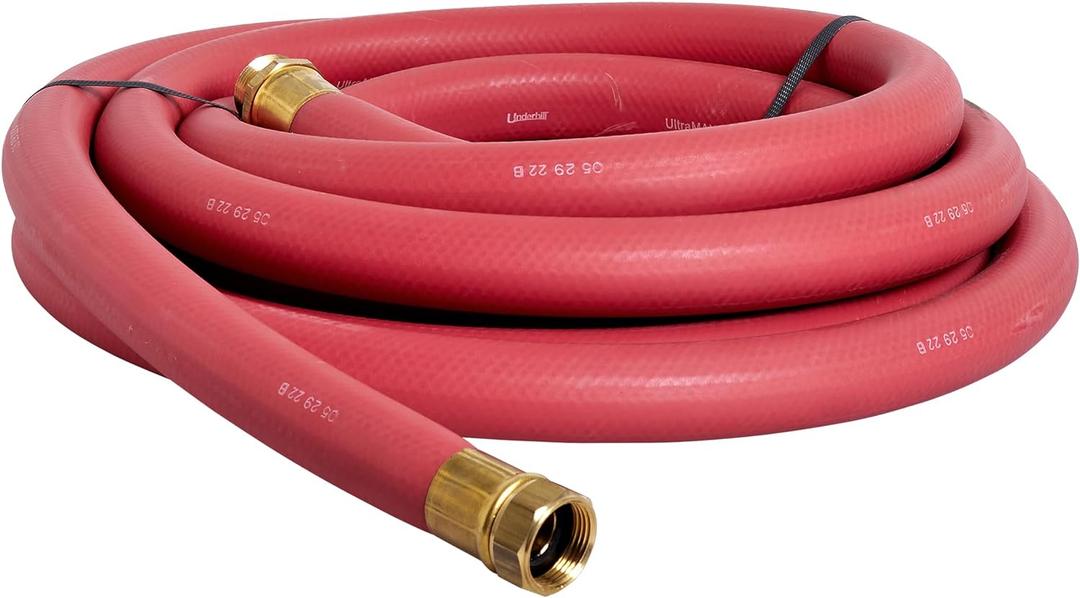 Underhill UltraMax Commercial Garden Water Hose 25 ft, Rubber, Flexible, Anti-Kink, 200 psi WP, 800 psi BP, H10-025R, 1 Inch x 25 ft NPSH, Red (1" x 25')