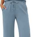 Casly Lamiit Womens 2 Piece Sets Sleeveless Mock Neck Summer Lounge Sets Wide Leg Crop Pants 2026 Vacation Travel Outfits (Large, Blue Grey)