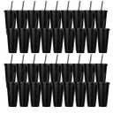 Plastic Tumblers With Lids and Straws, 36 Pcs Reusable Colorful Cups for Parties, Birthdays, Iced Coffee, Travel Mug, Cold Drinks (Black, 24 oz)