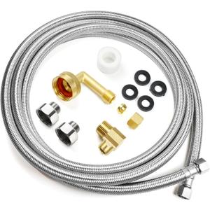 Klabb Dishwasher Installation Kit 10 FT,Premium Stainless Steel Braided Dishwasher Hose kit,Leak-Free Hose,Easy Setup,dishwasher water supply line,3/8" Comp x 3/8" Elbow & All Fittings Included