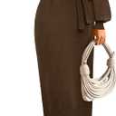 MIROL Women's 2026 Fall Sweater Dress Crew Neck Long Puff Sleeve Tie Waist Knit Midi Dress with Belt (Medium, Brown)