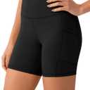 YUNOGA Womens High Waist Biker Shorts with Pockets 6"/8" Yoga Shorts Gym Workout Running Spandex Shorts (Black, XL)