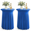 ArtSocket 2-Pack Blue Spandex Cocktail Table Covers, Stretch Fitted High Top Highboy Tablecloths with Ruffle Skirt, Wrinkle-Resistant, for Wedding Banquet Party Bar Tables (32" Dia x 43" H)