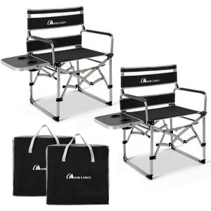 MOON LENCE Directors Camping Chair, Heavy Duty,Oversized Portable Folding Chair with Side Table for Beach, Fishing,Picnic,Lawn,Outdoor Event (Black, 2PCS)