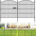 10 Panels No Dig Decorative Garden Fence with Gate - 24 in (H) x 20 ft (L) Dog Rabbits and Pets Fence Outdoor for Yard, Animal Barrier Tall Rustproof Metal Wire Fencing Border for Garden and Patio