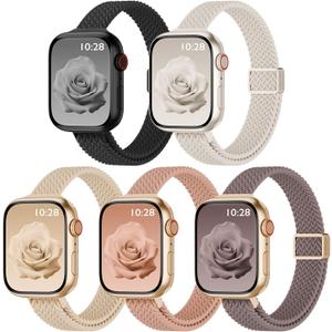 Slim Magnetic Braided Compatible with Apple Watch Bands 42mm 41mm 40mm 38mm 46mm 45mm 44mm 49mm Women Men, Stretchy Solo Loop Nylon Sport Strap for iWatch Series 11 10 9 8 SE 7 6 5 4 Ultra 3 2 1