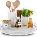 13" Lazy Susan Turntable Organizer for Table Top, Round Wooden Lazy Susan for Cabinet Kitchen Decor Centerpieces Coffee Table, Storage Condiments Spices, Bathroom Vanity Tray for Soap, White