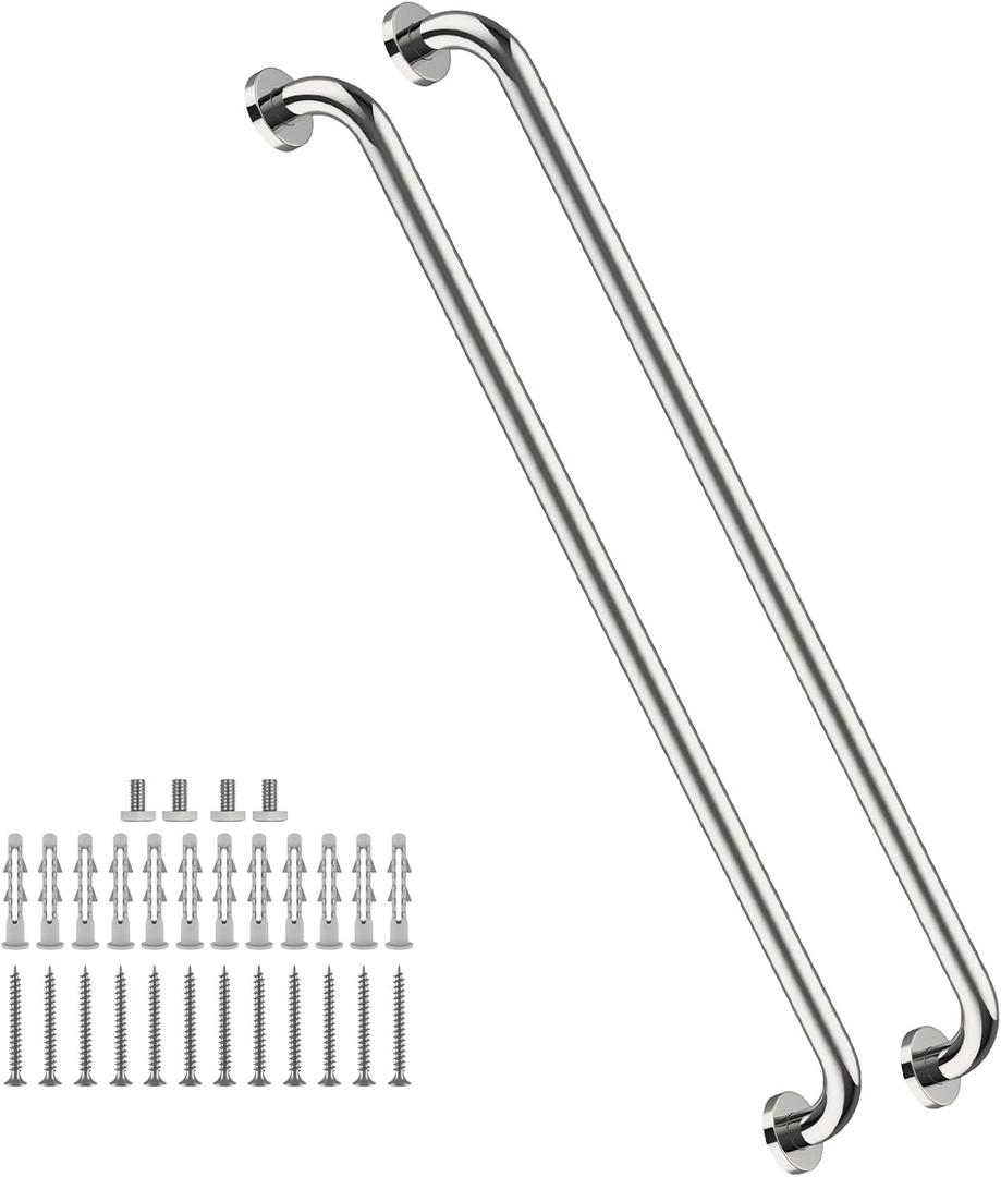 2 Pack 40 Inch Shower Grab Bar, ZUEXT SUS304 Stainless Steel Chrome Bathroom Grab Bar Handle, Shower Balance Bar, Safety Hand Rail Support, Handicap Elderly Senior Assist Bath Handle(1.25" Diameter)