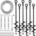 30" Ground Anchors Shed Anchors Kit with 3/16" 75FT Galvanized Cable & M6 304 Stainless Steel Turnbuckles, Heavy Duty Earth Anchors for Sheds Trees Trampoline Greenhouse Swing Set Tent, 6Pack Black (6pcs)
