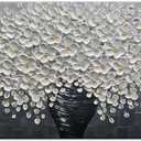 YaSheng Art - Oil Painting Wall Art hand painted White Floral Artwork 3D Thick Texture Black and White Floral Vase Canvas Wall Art Modern Abstract Art Home Bedroom, Dining Room, Living Room, Office Wall Decor 24x48inch