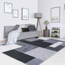 COZYLOOM 9x12 Living Room Area Rug Modern Boxes Large Bedroom Rug Indoor Non-Slip Geometric Throw Floor Cover Stain Resistant Contemporary Area Rug Abstract Carpet for Bedroom Home Decor, Grey