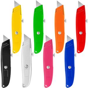 DIYSELF 8 Pack Box Cutters, Premium Utility Knife, Box Cutter Retractable Heavy Duty, Box Opener, Razor Blades Utility Knife for Cardboard and Boxes, Pipe Cutter (Multicolor)