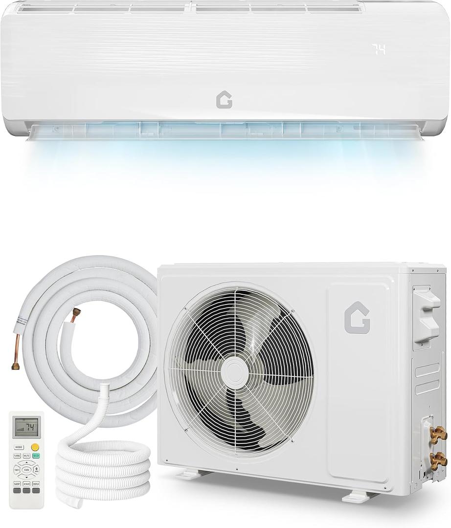 GarveeTech 18000 BTU Mini Split Air Conditioner - 19 SEER2 Ductless Inverter AC with 208-230V, Cools Up to 1250 Sq. Ft, Built-in Heat Pump System, White