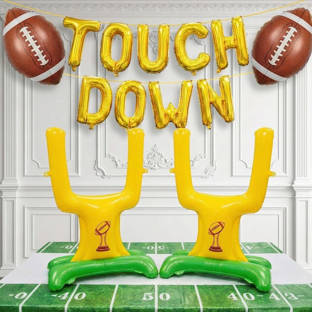 Football Party Decorations Includes Football Goalpost Touch down banner Foil Balloons for Kids Adults Sports Theme Touchdown Birthday Major Game Day Tailgating Season Celebration Supplies (Brown Gold 2)