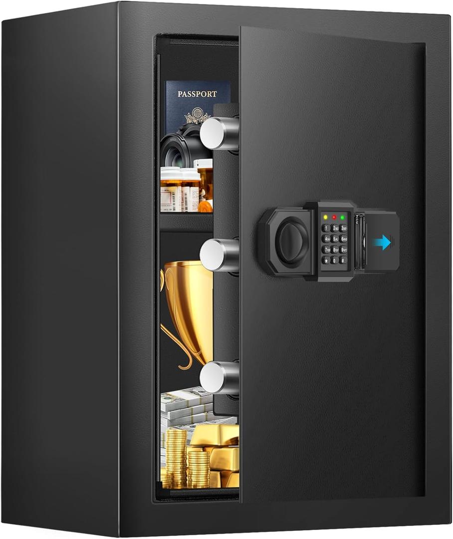 2.8 Cuft Home Safes Water and Fireproof, Digital Home Security Safe Box with Digital Keypad, Spare Keys and Alarm System, Fireproof Safe for Home Document Money Valuables