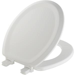 Mayfair Sculptured Traditional Toilet Seat, Easy Clean Hinges with Durable Wood Seat, Made in USA, Round, White