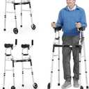 OasisSpace Folding Walker - Standard Walker with 5 Wheels and Removable Padded Armrests 300lbs, Platform Walker with Arm Support for Senior, Handicap & Disabled