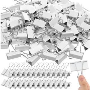 Jetec 200 Pcs 1.6in/41mm Metal White Binder Clips Bulk Medium Reusable Fold Back Binder Clips Paper Clamps Spring Steel Sturdy for Home School Office Supplies