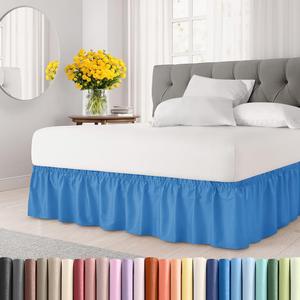 Wrap Around Dust Ruffle Bed Skirt - Royal Blue - for Queen Size Beds w/ 12 Inch Drop - Easy Fit Elastic Strap - Adjustable Pleated Bedskirt w/Brushed Fabric - Wrinkle Free, Women, Men, Kids & Teens