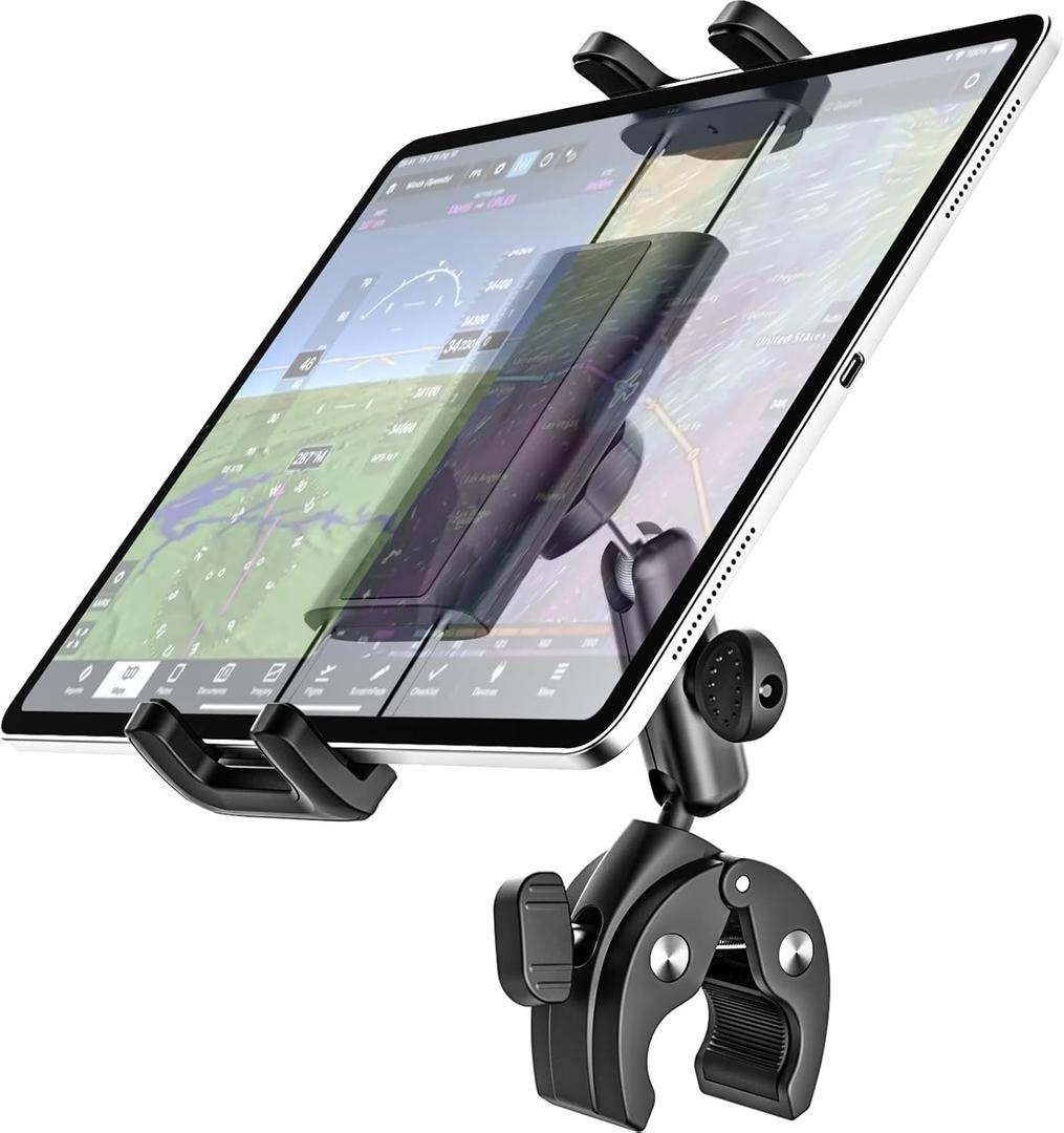 Tablet Yoke Mount, iPad Yoke Clamp Mount for Aircraft, 360 Adjustable Metal Arm Aviation Trainer Tablet Holder for iPad Pro 13 12.9 11, iPad Air Mini, Galaxy tab, iPhone, 4-13" Device