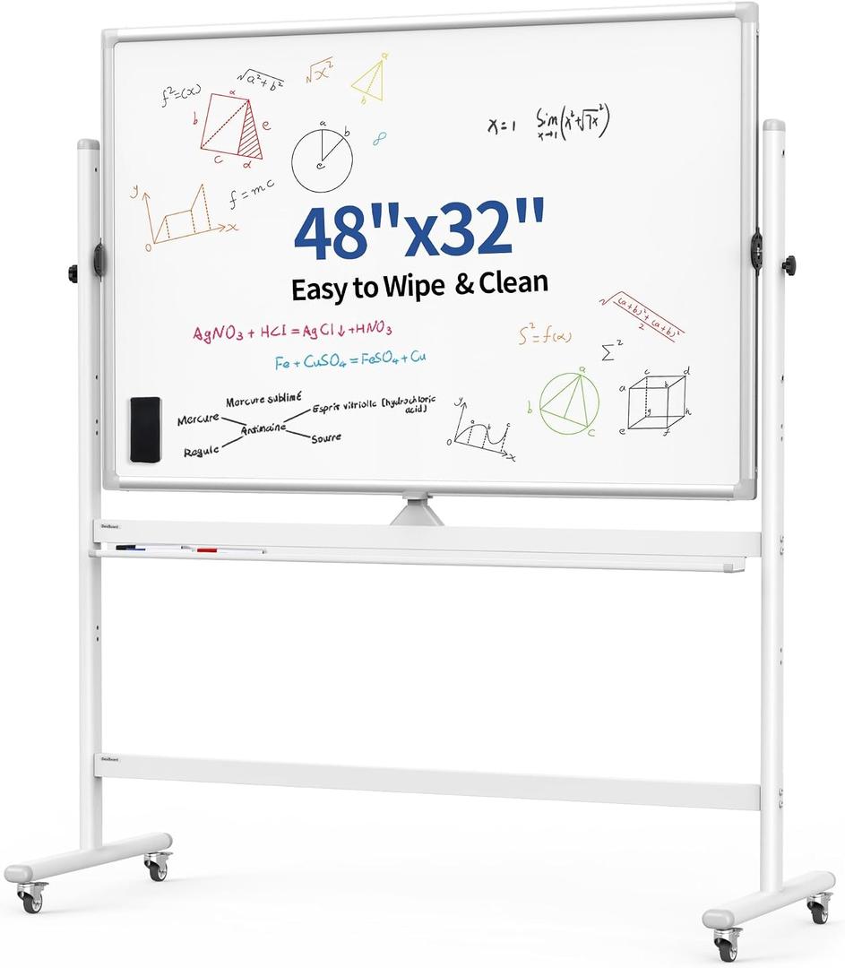 Rolling Magnetic White Board on Wheels, Mobile Easel Standing,48x32 inch