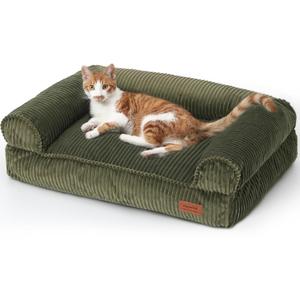 FUKUMARU Dog Couch Bed, Corduroy Cozy Cat Bed for Indoor Cats with Washable Cover, 28in Waterproof Orthopedic Dog Beds Sofa for Small Dogs and Large Cats, Cute Warm Cotton Pet Sofa, Green, 28.3"Lx20.5"Wx9"Th