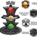 3-Tier Race Car Theme Cupcake Stand Racing Birthday Party Decoration Round Cardboard Cupcake Stand for Cars Birthday Decorations Race Car Party Supplies