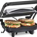Hamilton Beach Panini Press Sandwich Maker & Electric Indoor Grill with Locking Lid, Opens 180 Degrees for any Thickness for Quesadillas, Burgers & More, Nonstick 8" x 10" Grids, Chrome (25460AG)
