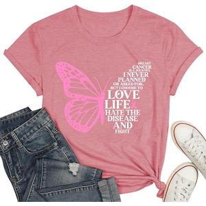 Breast Cancer Shirts Women Sunflower Pink Ribbon T-Shirts Breast Cancer Awareness Tee Tops Size M