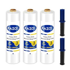 Stretch Film, RAZCC Stretch Wrap Industrial Strength, Shrink Wrap for Pallet Wrap, Heavy Duty Clear Plastic Wrap with Handles, Moving Wrapping Plastic Roll, 15" x 1000 Ft Per Roll, 60 Gauge, 2 Pack